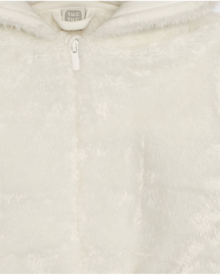 Plush jacket for baby in white with little ears on the hood