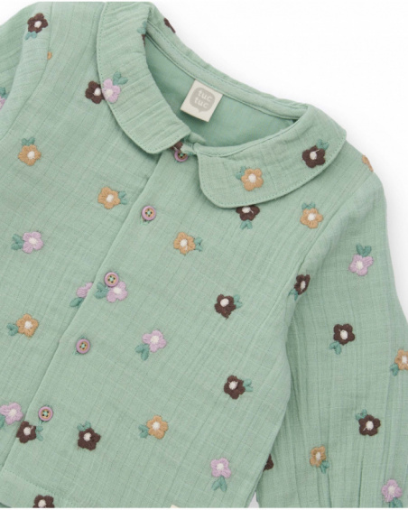 Set of green blouse and pink pants for baby with floral print