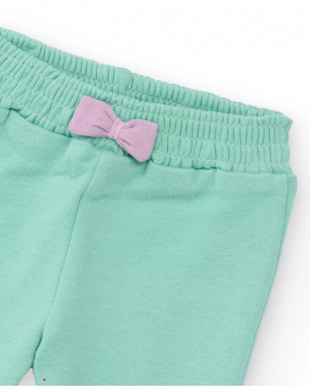 Set of white sweatshirt and aqua green pants for girl
