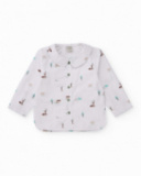 Shirt and pants set for newborn with little houses and trees print.