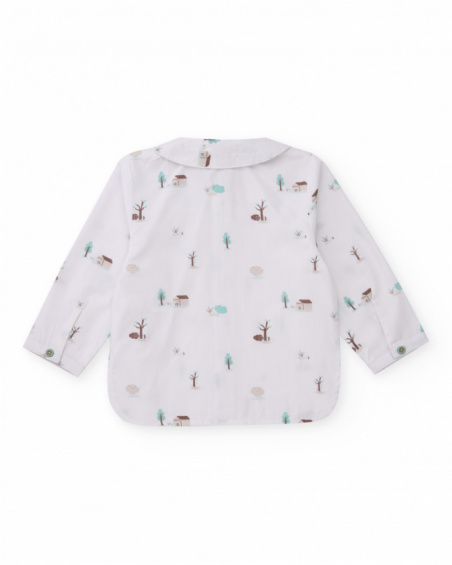 Baby boy shirt and pants set with little houses and trees print.