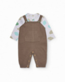 Set for newborn with knit dungarees and printed t-shirt