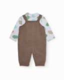Set for newborn with knit dungarees and printed t-shirt