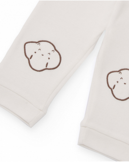 Baby boy outfit with white sweatshirt and pants featuring animal faces