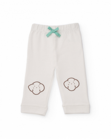 Baby boy outfit with white sweatshirt and pants featuring animal faces