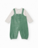 Green romper for newborn with little sheep embroidery.