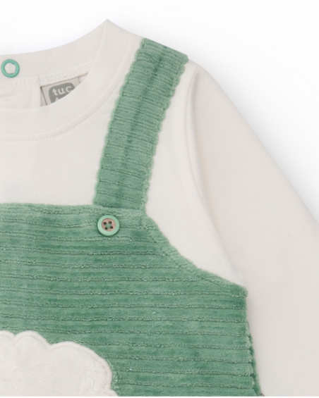 Green romper for newborn with little sheep embroidery.