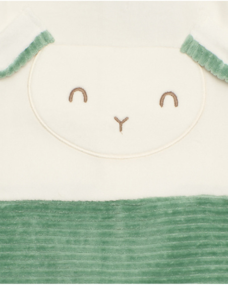 Velour romper for baby boy in green and white tones with face design