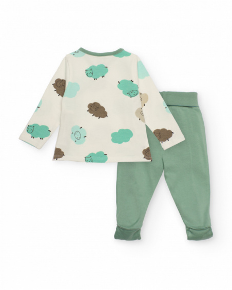 Baby boy set in off-white and green with sheep print