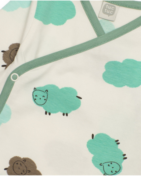 Set for newborn in ecru and green with little sheep print