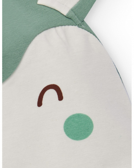 Cotton hat for baby boy in green and white tones with smiling face design