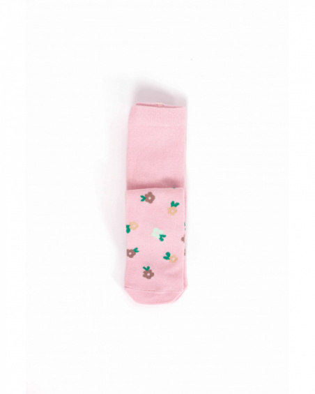 Pink tights for baby girl with floral print