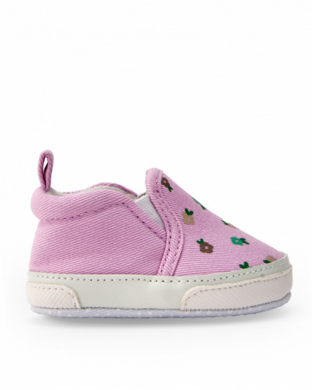 Pink prewalker shoe for baby girl with floral print