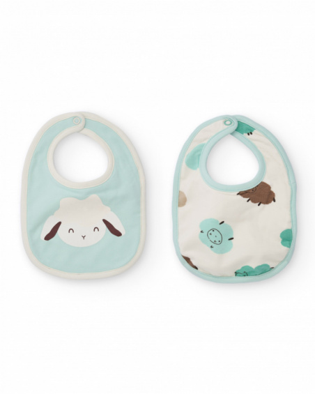 Baby boy bib set in aqua green with sheep design