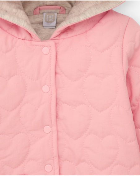 Quilted jacket for newborn in pink with decorated hood