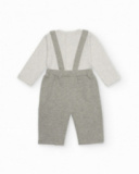 Knit romper for baby boy in grey with penguin design