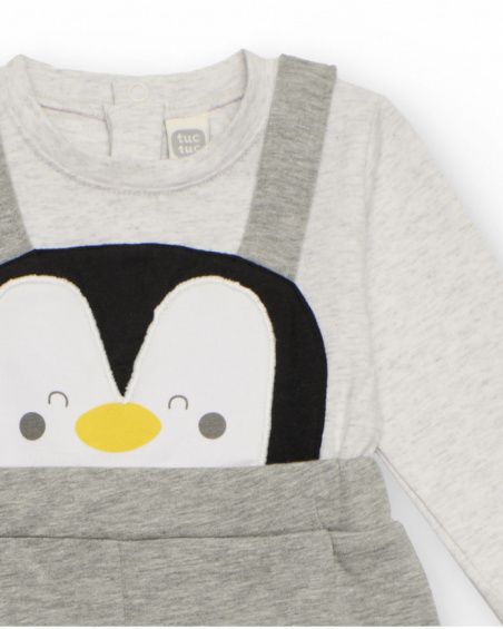 Knit romper for newborn in gray with penguin design