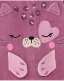 Fleece romper for newborn in purple with cat face design.