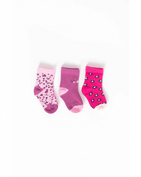 Pack of socks for baby girl in shades of pink with assorted designs
