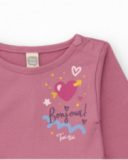 Dress-style bodysuit for baby girls in lilac with a tulle skirt and front print of hearts and stars.