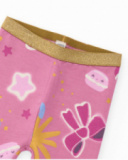 Set of t-shirt and leggings for girls in fuchsia tones with a Paris-themed print.