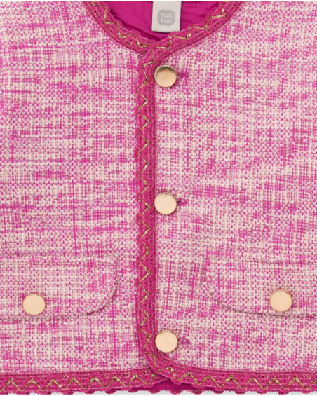 Pink jacket for girls with golden buttons.