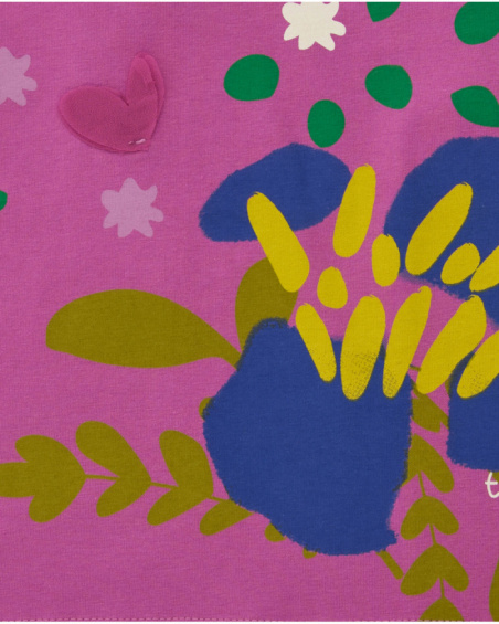 Long-sleeved t-shirt for girls in fuchsia with floral print and raised butterflies.