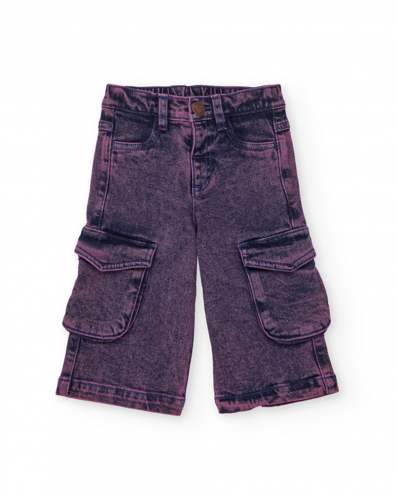 Pantalón cargo de mezclilla morada para niña