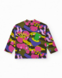 Long-sleeved t-shirt for girls with multicolor floral print and high neck.