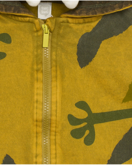 Boys' set with sweatshirt and pants in mustard and camouflage tones featuring a monster design.