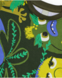 Boys' set with sweatshirt printed with fun creatures and mustard-colored pants.