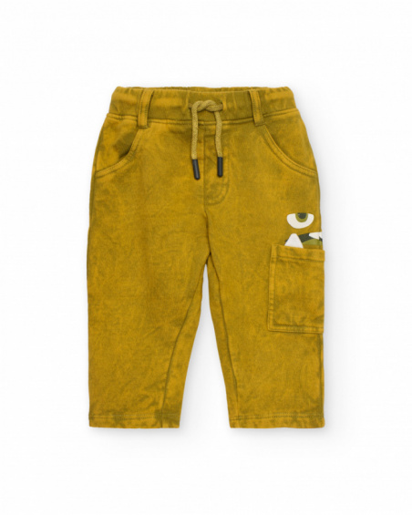 Green jogger pants for boys with fun print on the pocket.