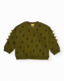 Green sweatshirt for boys with monster print and raised details.