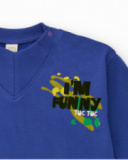 Boys' blue sweatshirt with "I'M FUNNY" print on the chest.
