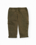 Boys' cargo pants in olive green with a washed effect.