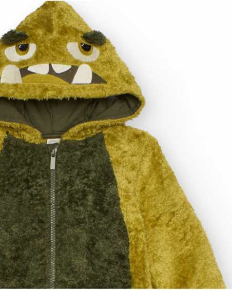 Boy’s mustard fleece romper with monster hood