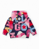 Padded jacket for girl with colorful letter and shape print.