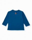 Blue long-sleeve t-shirt for boy with tiger and ball print.