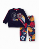 Children's set with sweatshirt and pants in navy blue with sports print.