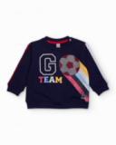 Fleece sweatshirt for boys in navy blue with ball and text print.