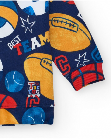 Fleece sweatshirt for boys in navy blue with all-over ball print.