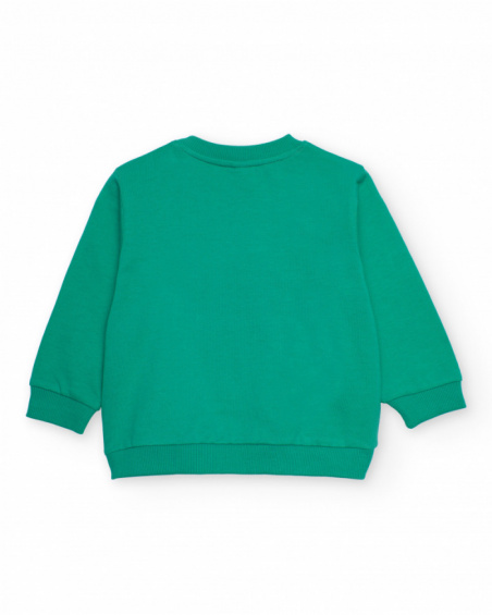 Green fleece sweatshirt for boys with space monster print.