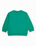 Green fleece sweatshirt for boys with space monster print.