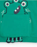Green fleece sweatshirt for boys with space monster print.