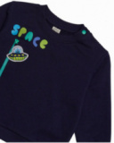 Boys' sweatshirt and pants set in navy blue and green with space print.