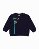 Navy blue fleece sweatshirt for boys with spaceship print.