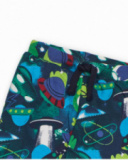 Navy blue fleece pants for boys with spaceship print.
