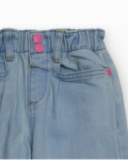 Girls' light blue denim pants with rocket embroidery.