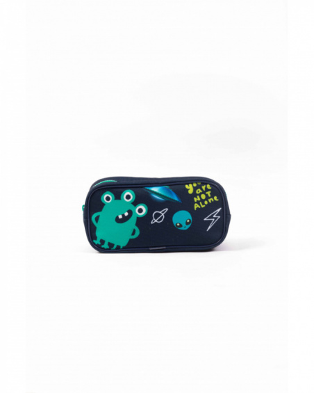 Blue school pencil case for boy with alien and planet print.