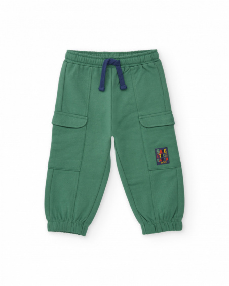 Boys' green jogger pants with cargo pockets.